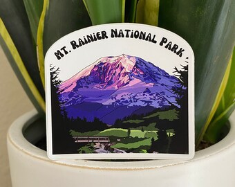 Pegatina del Parque Nacional Monte Rainier / Noroeste del Pacífico, Calcomanía de vinilo de Washington - Paisaje de la montaña lunar