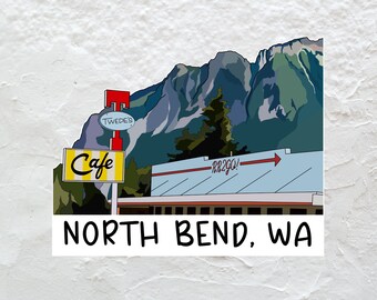 North Bend, WA - Calcomanía de vinilo del Monte Si de Twin Peaks