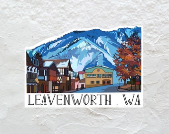 Leavenworth, Washington Sticker - Décalcomanie en vinyle ville bavaroise, imperméable pour l'extérieur, décalcomanie résistante aux UV