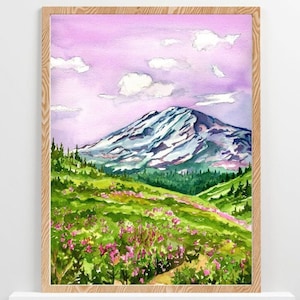 Mt. Adams Wall Art Watercolor Print - Travel Print - Washington State Gift - Pacific Northwest Mountain Landscape Poster