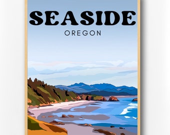 Seaside Oregon Coast Art Print: Beach Landscape Travel Poster