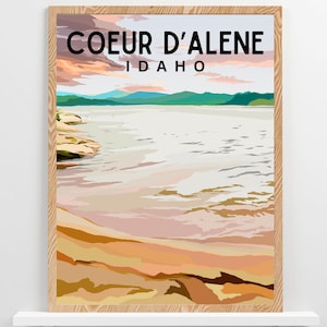 Coeur d&#39;Alene, Idaho Poster | Idaho Travel Art  – Fine Art Print of Coeur d&#39;Alene Lake on High-Quality Paper | Pacific Northwest Decor