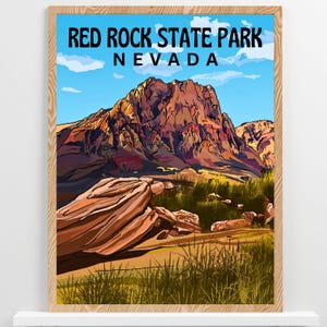 Red Rock State Park, Nevada Poster Art - Travel Print - Multiple Sizes, Nevada Wall Art, Desert Landscape | Southwest Wall Art