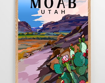 Cartaz de viagem de Moab, Utah: impressão artística de paisagem desértica desenhada à mão