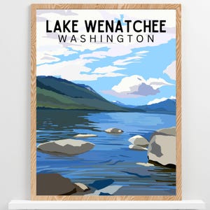 Póster del lago Wenatchee, Washington / Arte del parque estatal de Washington: impresión de bellas artes en papel de alta calidad / Decoración del noroeste del Pacífico