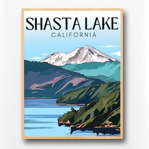 Shasta Lake Poster - Travel Print - Multiple Sizes, High Quality Archival Ink and Paper, California Lake Shasta Landscape Poster