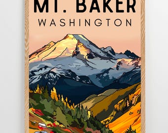 Impression d'art Mount Baker : affiche de voyage paysage de Washington