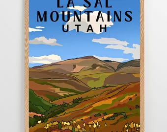 Pôster de La Sal Mountains, Utah: Impressão de viagem desenhada à mão