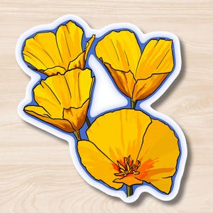Poppy wildflower Sticker - California Poppy Vinyl Decal, Waterproof Outdoor Use, UV resistant Decal