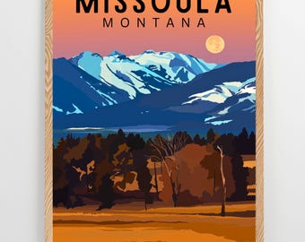 Missoula Montana Art Print: Hand-Drawn Mountain Landscape