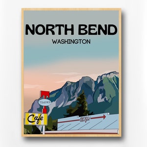 Impresión de North Bend, WA: Arte de Twin Peaks, Monte Si, decoración del noroeste del Pacífico