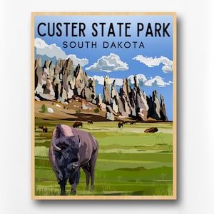 Custer State Park Poster - South Dakota Travel Print - Multiple Sizes, Buffalo, Art Print, Wall Decor, State Park Print