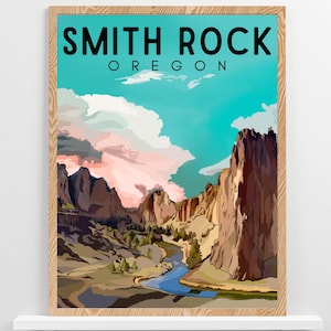 Póster de pared con arte del parque estatal Smith Rock, decoración del noroeste del Pacífico y arte de escalada en roca