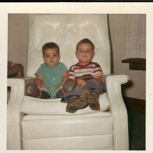 Vintage Photo Sad Brothers Sitting in White Chair 1960&#39;s, Original Found Photo, Vernacular Photography