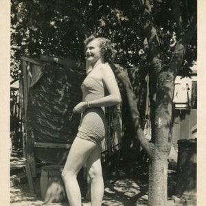 Vintage Photo Sweet Marie Posing in Her Bathing Suit 1940's, Original Found Photo, Vernacular Photograph