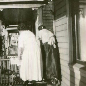 Vintage Snapshot Photo of Two Women From the Back Looking Over Railing 1910&#39;s, Original Found Photo, Vernacular Photography