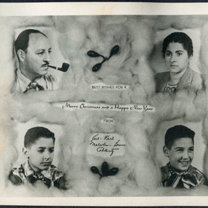 Vintage Foto Weihnachtskarte Vierköpfige Familie 1950, Original gefunden Foto, einheimische Fotografie