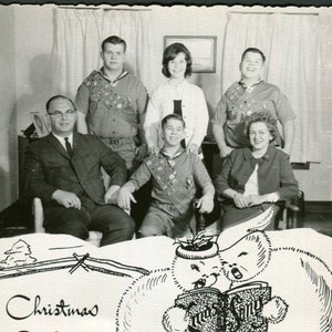 Vintage Photo Christmas Card Family with Three Eagle Scounts 1960's, Original Found Photo, Vernacular Photograph