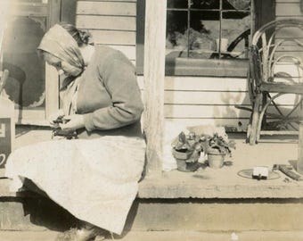Vintage Photo of Young Girl Sitting on Front Porch in Virginia 1941, Original Found Photo, Vernacular Photograph