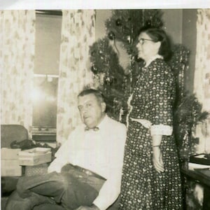 Vintage Photo Strange Looking Couple Posing by Christmas Tree 1950&#39;s, Original Found Photo, Vernacular Photography