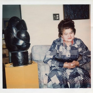 Vintage Photo Woman Posing by Modern Sculpture 1970&#39;s, Original Found Photo, Vernacular Photograph