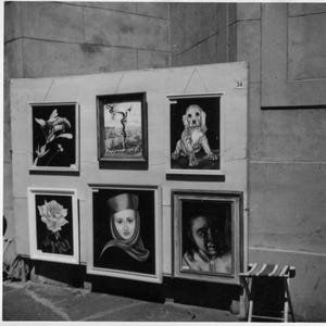 Vintage Photo Woman&#39;s Artwork Hanging in the French Quarter in New Orleans 1950&#39;s, Original Found Photo, Vernacular Photograph