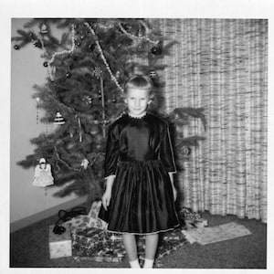 Vintage Photo Young Ann Posing in Front of Christmas Tree 1950&#39;s, Original Found Photo, Vernacular Photograph
