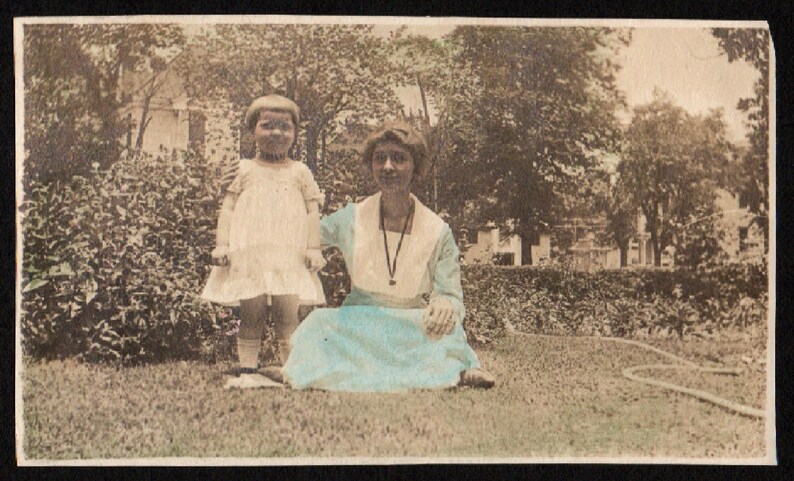 Vintage Hand Tinted Snapshot Photo Mother and Daughter Sitting on Front ...