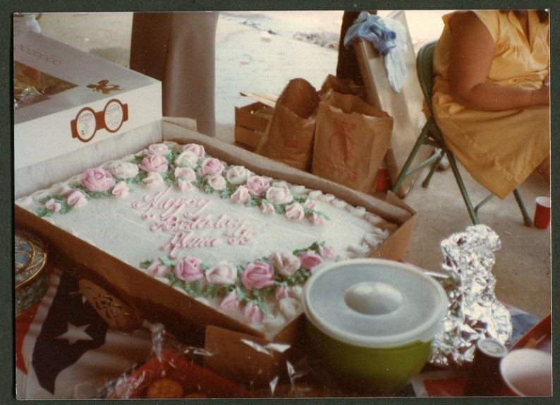 Vernacular Photograph Original Found Photo Vintage Photo  Decorated Sheet Cake Pink Flowers 1970/'s