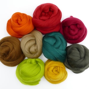 85 EUR/kg | 200g felting wool combed top, staple fibers, fairytale wool, wool for spinning, felting, weaving, spinning ribbon, mix set package 9 colors autumn
