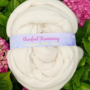 36 Euro/kg Punta Arenas Kammzug 23-24 micron, Fasern natur weiß, Spinnfasern, Wolle zum Spinnen, Färben, Filzen, Weben, 100 Gramm