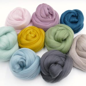 85 EUR/kg | 200g felting wool combed top, staple fibers, fairytale wool, wool for spinning, felting, weaving, spinning ribbon, mix set package 9 colors pastel