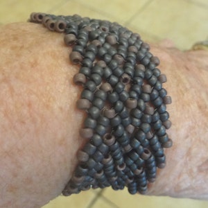 035 - Bracelet - tiny glass beads in matte purple & denim blue