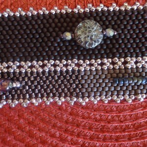 206 - Cuff Bracelet embellished with glass beads  2&quot; wide.