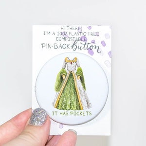 It Has Pockets Compostable Pin-Back Button — Funny Tudor Dress Art