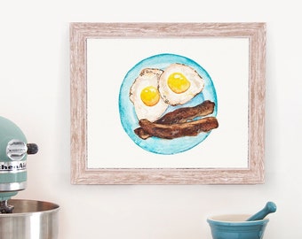 Eggs and Bacon Print - Kitchen Art - Breakfast Print - Watercolor Painting