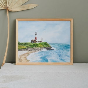 Montauk Lighthouse Watercolor Print - Beachy Art - Long Island NY Painting