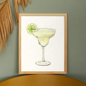 Margarita Classic with Lime Cocktail Print - Mixed Drink Art - Watercolor Painting