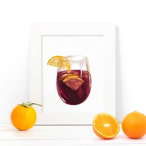 Red Wine Sangria Cocktail Print - Kitchen or Bar Decor - Wine Art - Watercolor Fine Art