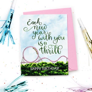 New Thrill Card — Roller Coaster Themed Birthday Card - Age Positive Birthday Card