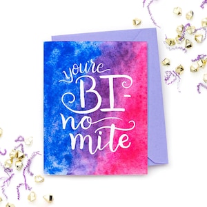 Carte de voeux BI-no-mite - Cadeau pour votre coming-out de la fierté bisexuelle - Collection Pride Pun