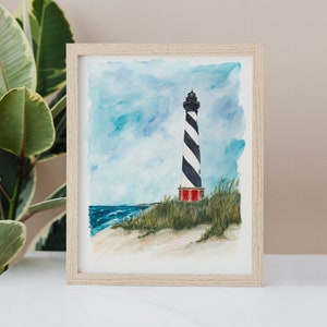 Cape Hatteras Lighthouse Watercolor Print - Beachy Art - Watercolor Painting