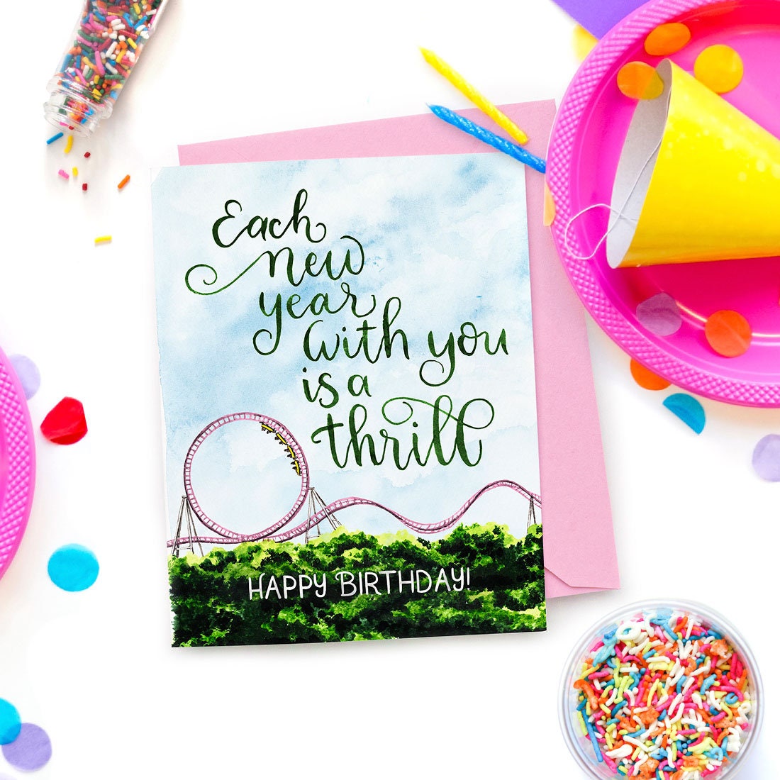 New Thrill Card — Roller Coaster Themed Age Positive Birthday Card