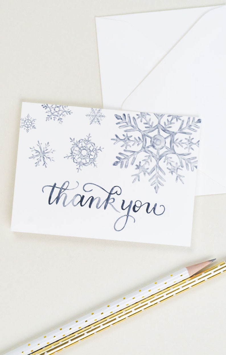 Snowflake Thank You Cards Set of 8 Blank Inside Christmas Thank You image 2