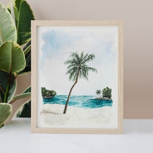 Palm Tree Cove Watercolor Print - Beachy Art - Watercolor Painting