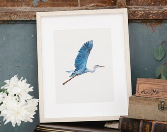 Blue Heron Watercolor Print - Animal Art - Watercolor Painting