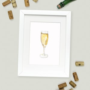 Champagne in Flute Glass Print - Happy Celebration Decor - Watercolor Fine Art