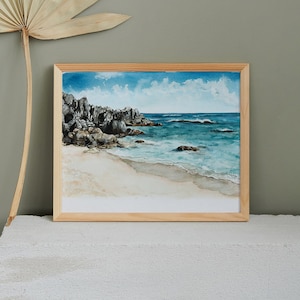 Church Bay Bermuda Beach Print - Pink Sands + Ocean Art - Watercolor Painting