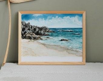 Church Bay Bermuda Beach Print - Pink Sands + Ocean Art - Watercolor Painting