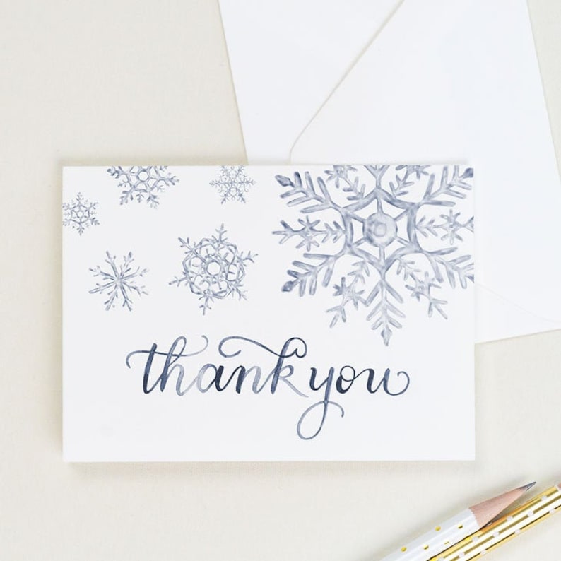 Snowflake Thank You Cards Set of 8 Blank Inside Christmas Thank You image 1